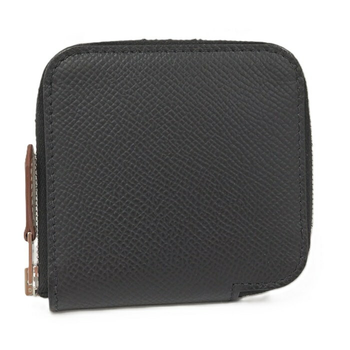 【中古】HERMES アザップコンパクト シルクイン ラウンドファスナー コインケース レザー ブラック Z刻印
