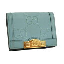 【中古】GUCCI 二つ折り コンパクト財布 GGエンボスレザー ブルー系 676150