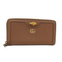 【中古】GUCCI バンブーダイアナ コンチネンタルウォレット GGマーモント レザー ブラウン 658634