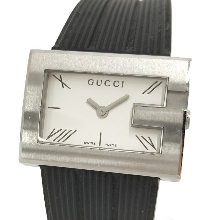 【中古】GUCCI Gレクタングル レディース 腕時計 クオーツ SS ラバー シルバー文字盤 100L