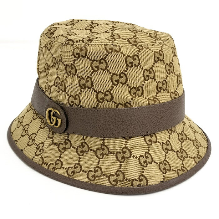 【中古】GUCCI フェドラハット GGキャンバス レザー キャンバス 表記サイズL 59cm ベージュ系 576587