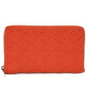 【中古】BOTTEGA VENETA イントレチャート ライトウェビング ラウンドファスナー長財布 オレンジ