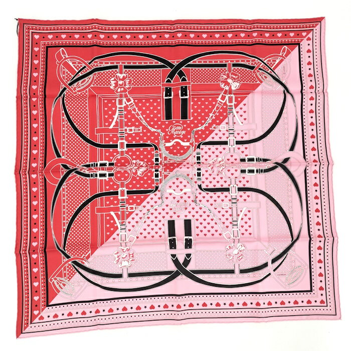 【中古】HERMES カレ70 グランマネージュ バンダナラブ Grand Manege Bandana Love シルク ピンク レッドのサムネイル