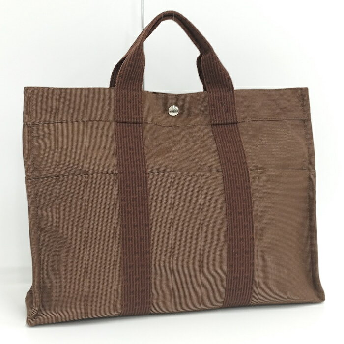 【中古】HERMES エールライン トートバッグ キャンバス ブラウン