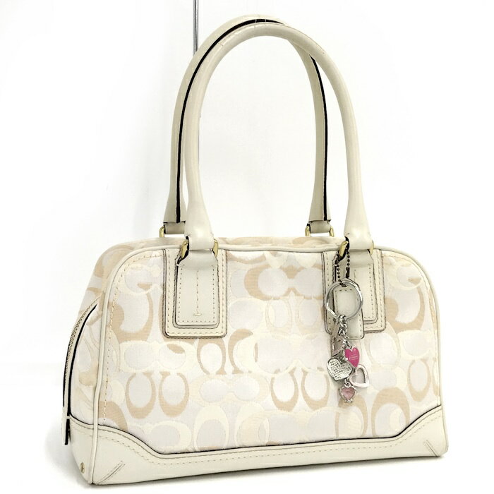 【中古】COACH ハンドバッグ シグネチャー キャンバス アイボリー 10777