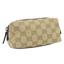 【中古】GUCCI コスメポーチ GGキャンバス ブラウン パープル 153129