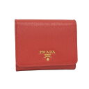 【中古】PRADA 三つ折り財布 コンパクトウォレット サフィアーノ レザー レッド 1MH176