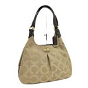 【中古】COACH ワンショルダーバッグ オプアート キャンバス レザー ベージュ系 21125