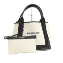 【中古】BALENCIAGA ネイビーカバス トートバッグ キャンバス ホワイト 339933