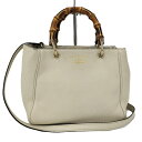 【中古】GUCCI 2WAY ショルダーバッグ バンブー ロゴ レザー アイボリー 368823