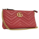 【中古】GUCCI チェーンショルダーバッグ GGマーモント レザー レッド 443447