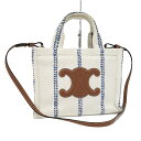 【中古】CELINE スモールカバタイス 2WAYハンドバッグ キャンバス レザー ホワイト 199162
