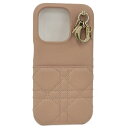 【中古】ChristionDior レディディオール スマホケース レザー ピンクベージュ iphone14Pro S0988ONMJ