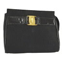 【中古】Salvatore Ferragamo ヴァラ ポーチ キャンバス ブラック AD22 5700