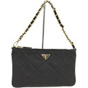 【中古】PRADA チェーンポーチ 三角ロゴ リナイロン ブラック 1NI054