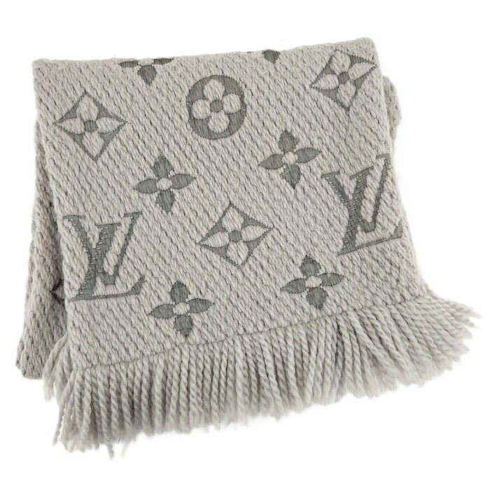 【中古】LOUIS VUITTON エシャルプ ロゴマニア マフラー モノグラム ウール シルク グリぺぺル グレー M74742