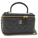 【中古】CHANEL チェーンショルダー バニティバッグ マトラッセ ラムスキン ブラック AP2199
