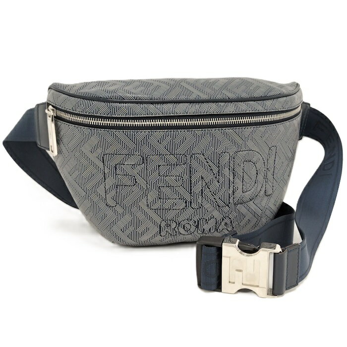 【中古】FENDI ベルトバッグ PVC レザー ネイビー系 7VA562