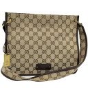 【中古】GUCCI ショルダーバッグ GGキャンバス レザー ベージュ ブラウン 91762