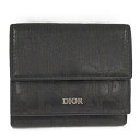 【中古】ChristianDior Wホック 三つ折り財布 オブリーク ギャラクシー ブラック レザー 2ESBC110VPD(4)