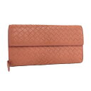 【中古】BOTTEGA VENETA 二つ折り長財布 イントレチャートレザー サーモンピンク 150509