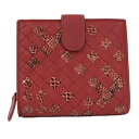【中古】BOTTEGA VENETA コンパクトウォレット イントレチャートレザー パイソン レッド系