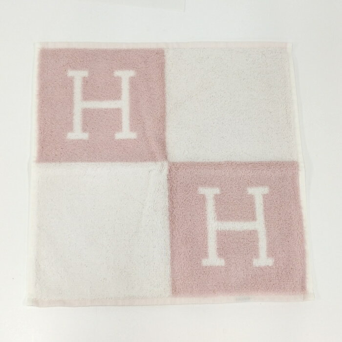【中古】HERMES ハンドタオル アヴァロン コットン100% ピンク ホワイト