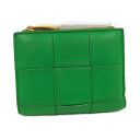 【中古】BOTTEGA VENETA 二つ折り財布 カセット イントレチャートレザー グリーン 706010