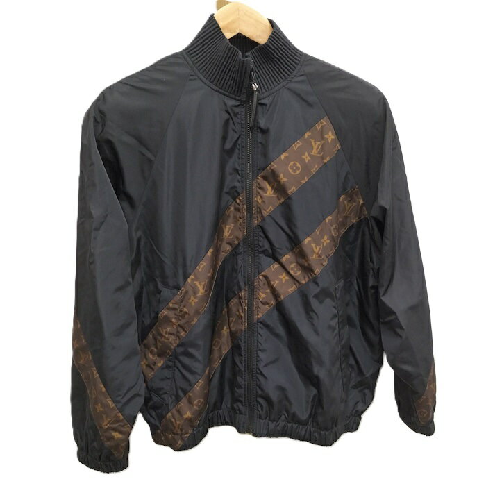 【中古】LOUIS VUITTON ジップアップジャケット モノグラム ストライプ ナイロン ブラック ブラウン 表記サイズ36