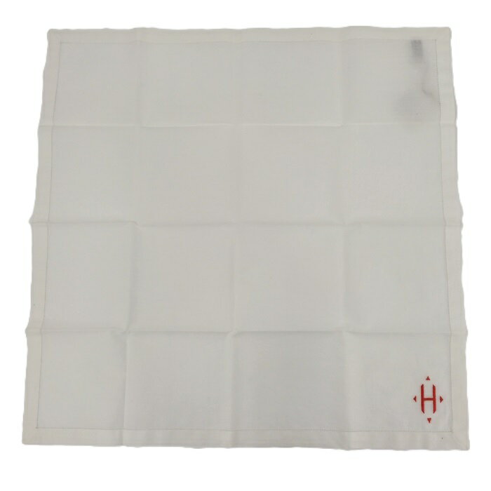 【中古】HERMES ポケットチーフ ハンカチ コットン ホワイト