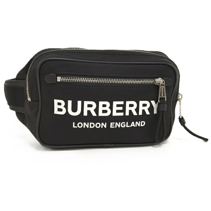 【中古】BURBERRY ボディバッグ ロゴプリント ナイロン ブラック 8021089