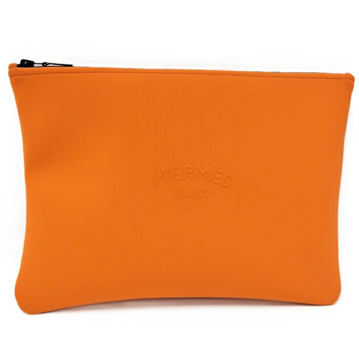 【中古】HERMES ポーチ トゥルースフラット ネオバン GM オレンジ