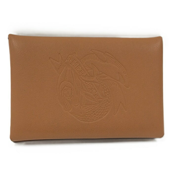 【中古】HERMES カルヴィ カードケース レザー ブラウン系 D刻印