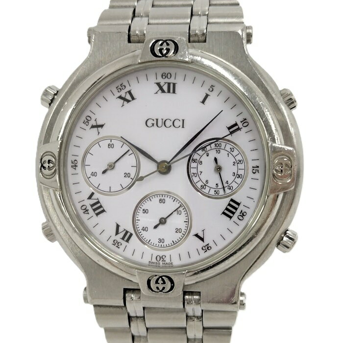【中古】GUCCI メンズ腕時計 クロノグラフ SS クオーツ ホワイト文字盤 9300