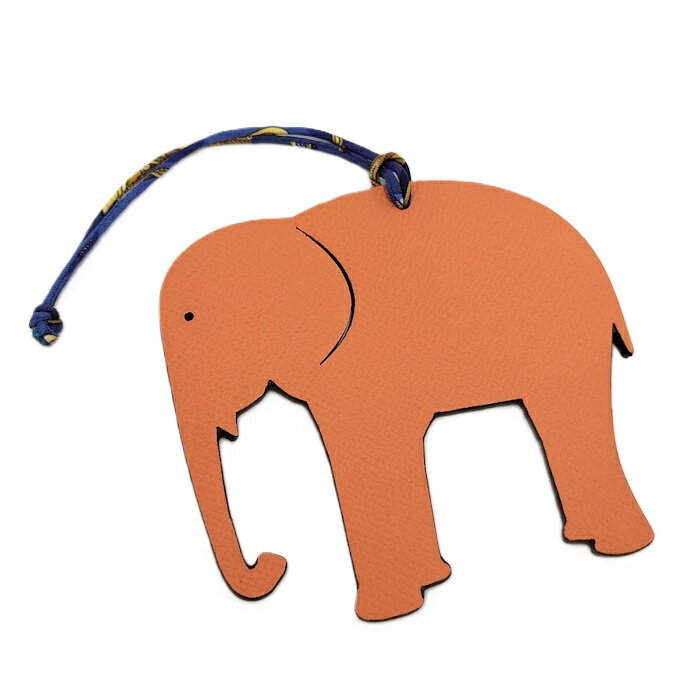 【中古】HERMES チャーム プティアッシュ ゾウ レザー オレンジ カーキ(4)