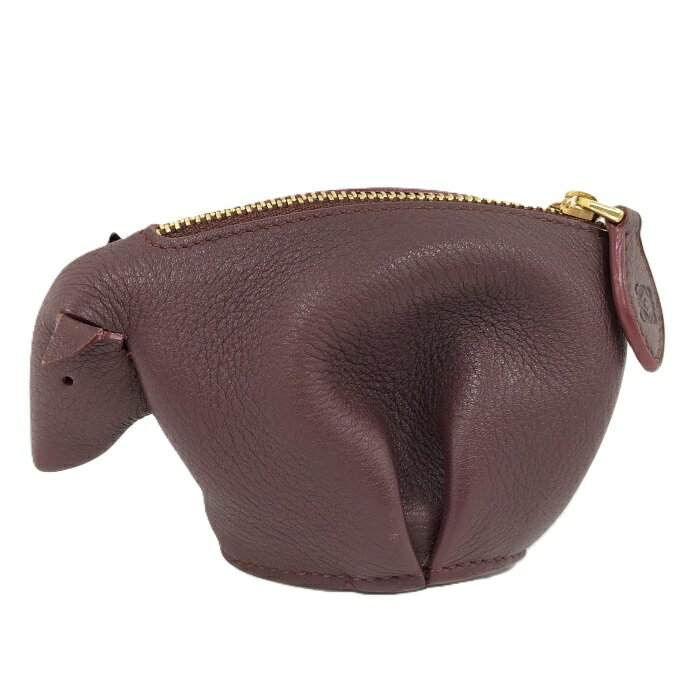 【中古】LOEWE コインケース 小銭入れ アニマル ウシモチーフ 牛 レザー ボルドー
