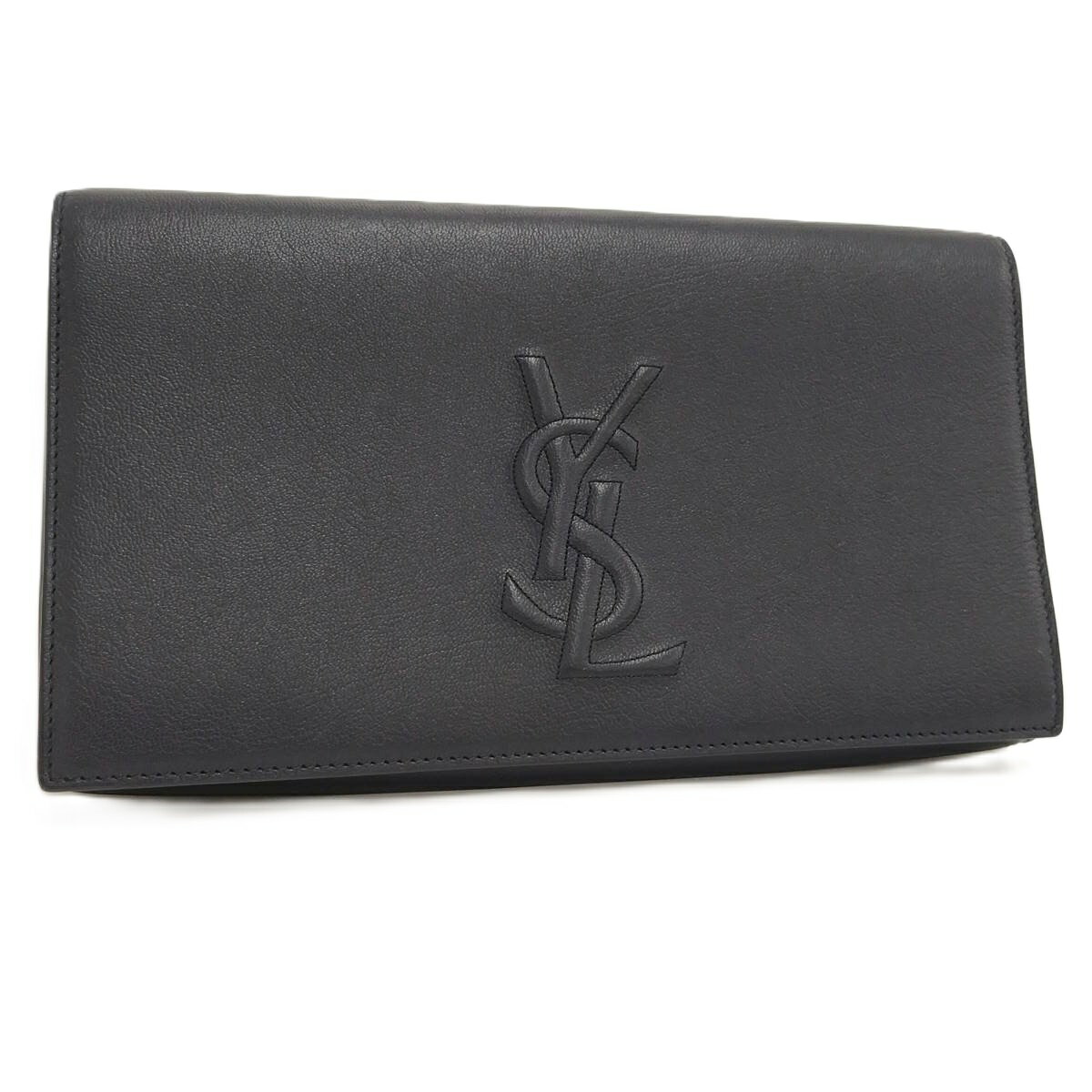 【中古】Yves Saint Laurent セカンドバッグ レザー ネイビー