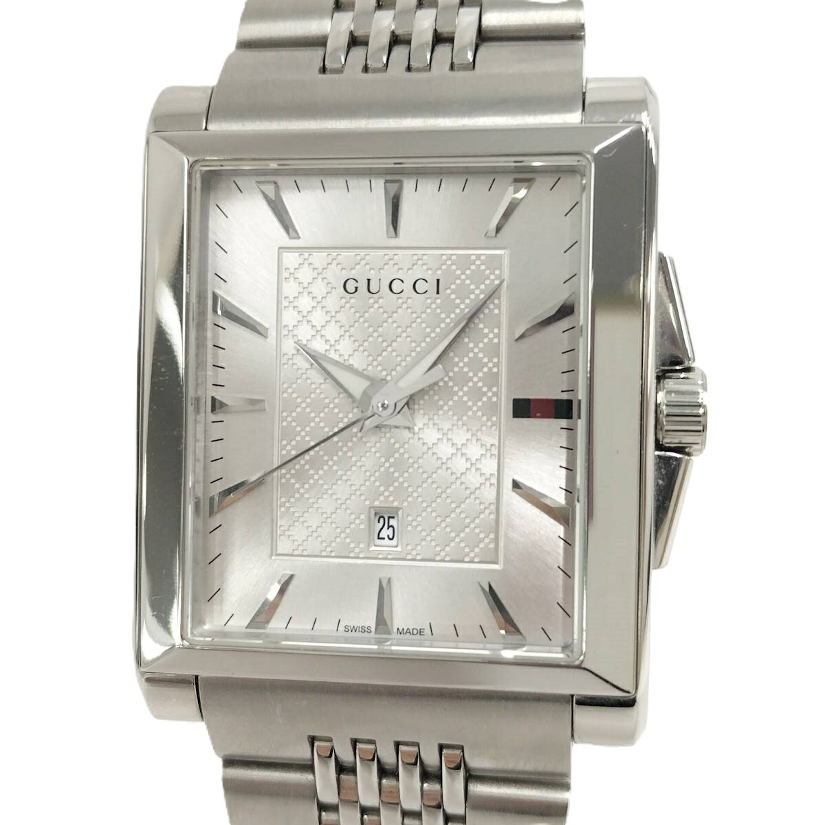 【中古】GUCCI Gタイムレス レクタングル メンズ 腕時計 クオーツ SS シルバー文字盤 138.4