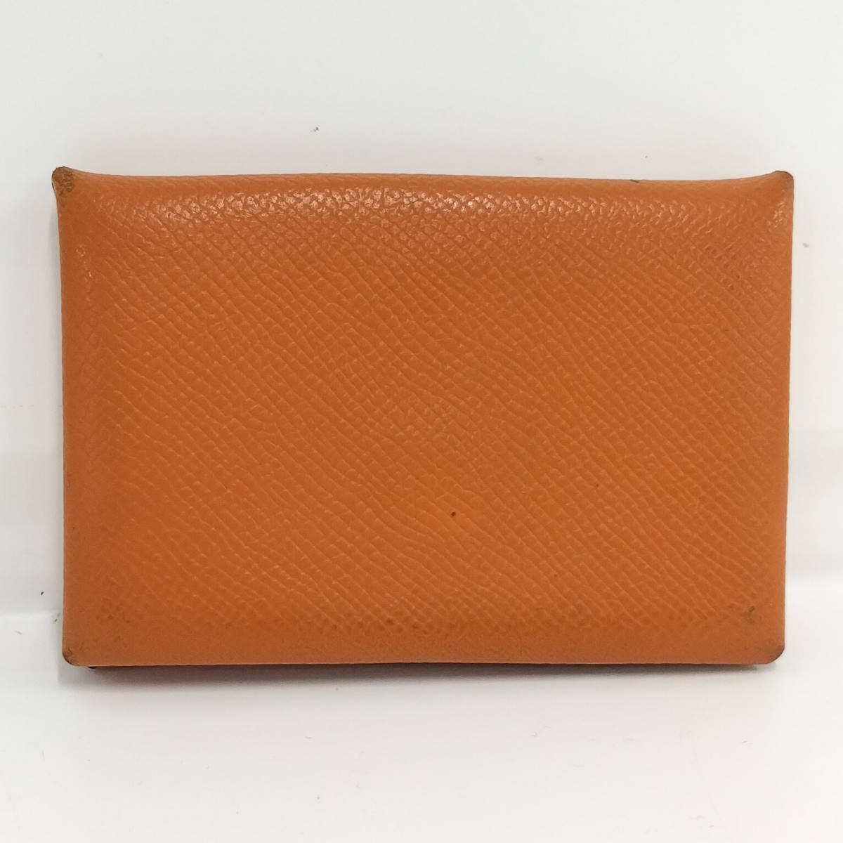 【中古】HERMES カルヴィ デュオ コインケース ヴォーエプソン レザー オレンジ □P刻印
