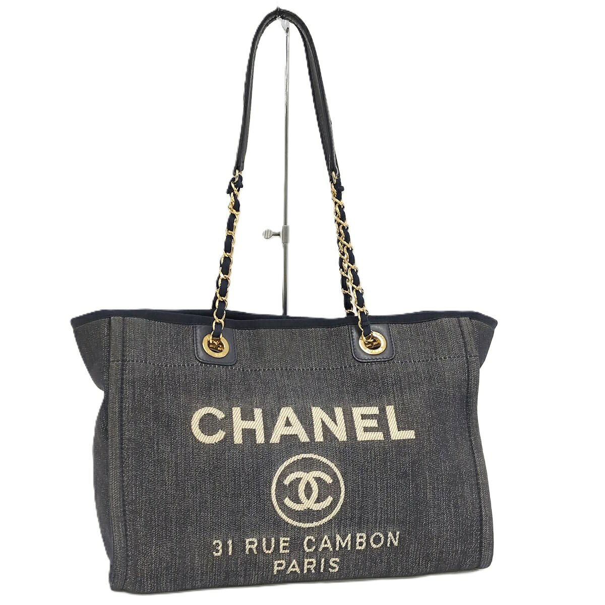 【中古】CHANEL ドーヴィルMM トートバッグ デニム ブルー