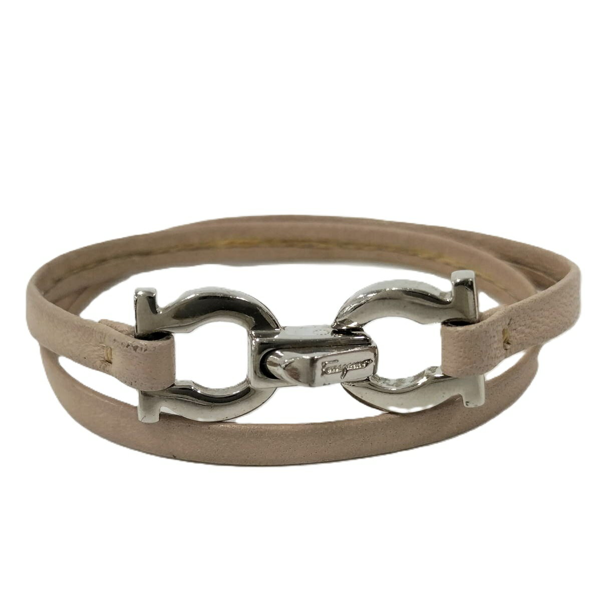 Rakuten - 【中古】Ferragamo 2連ブレスレット レザー シルバーカラー