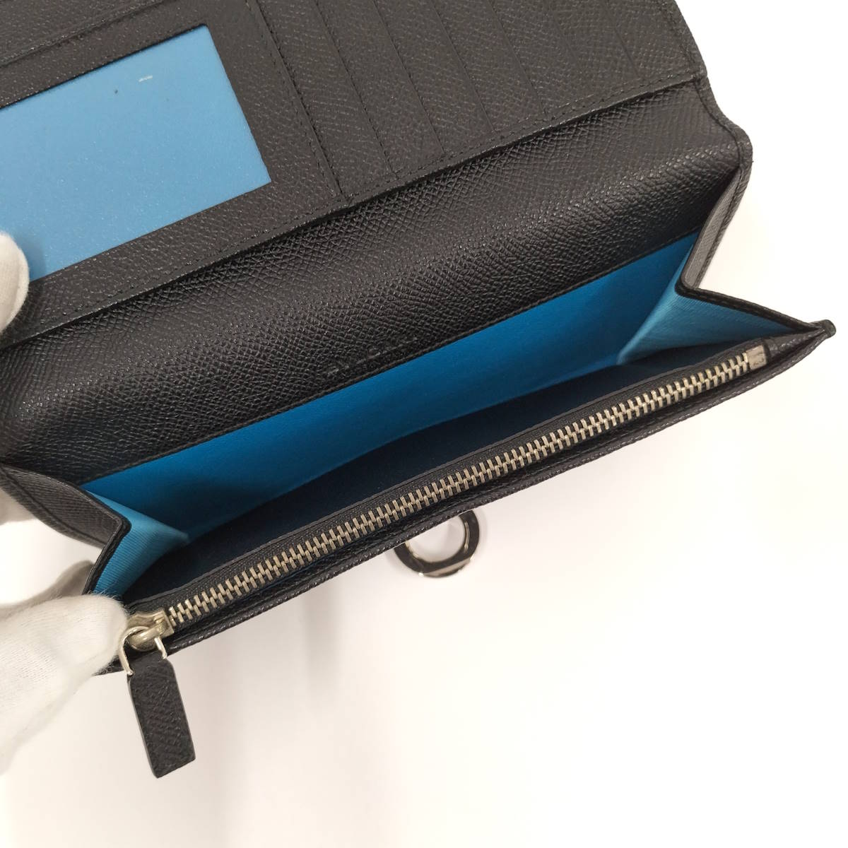 【中古】BVLGARI 二つ折り長財布 ロゴクリップ レザー ブラック 30412