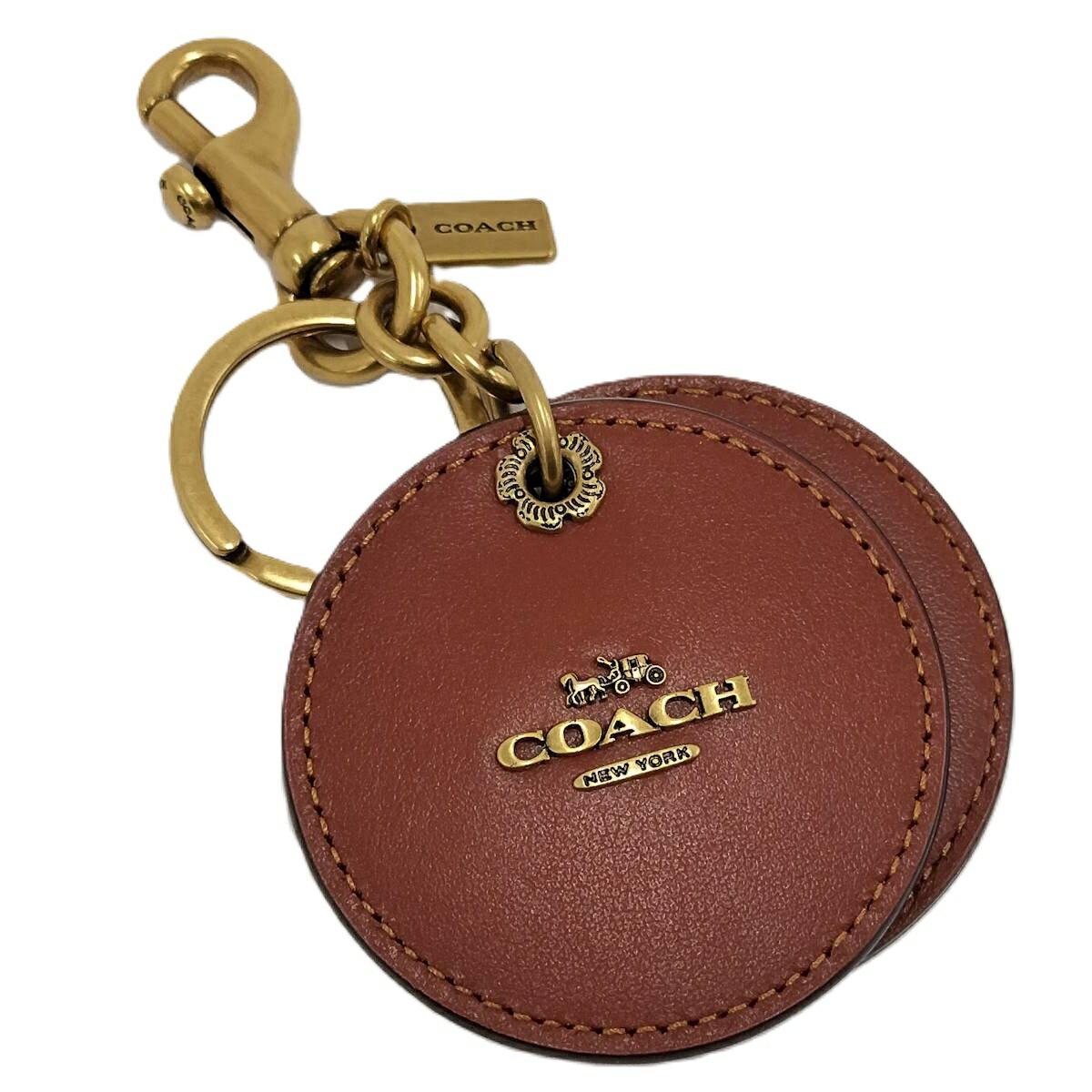 【中古】COACH バッグチャーム レザー ブラウン ベージュ