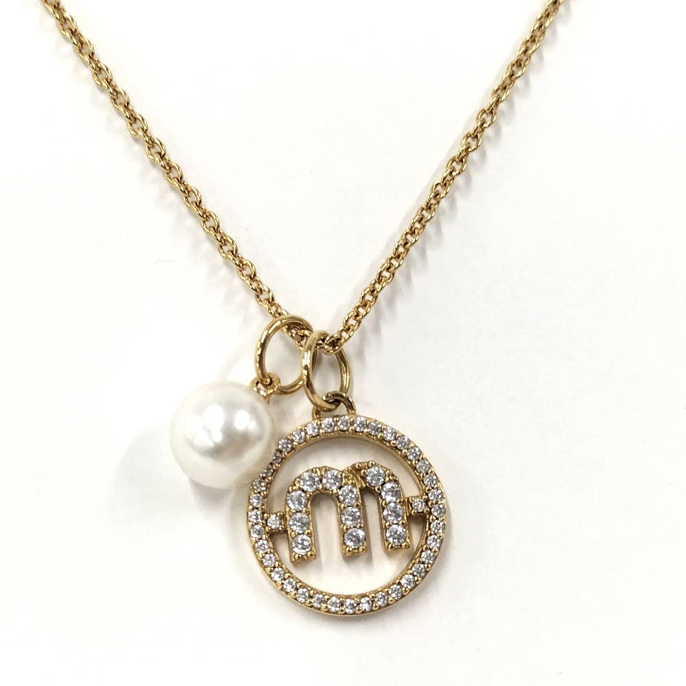 【中古】MIUMIU ネックレス フェイクパール ラインストーン ゴールドカラー 5JC754
