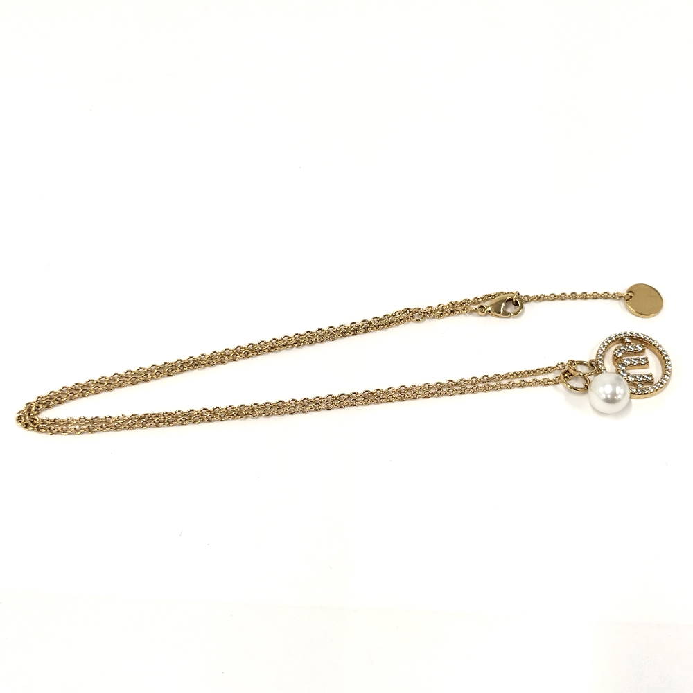 【中古】MIUMIU ネックレス フェイクパール ラインストーン ゴールドカラー 5JC754