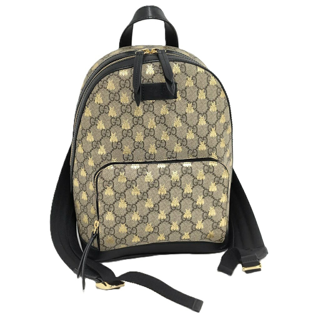 【中古】GUCCI バックパック ビー PVCコーティング ベージュ 427042