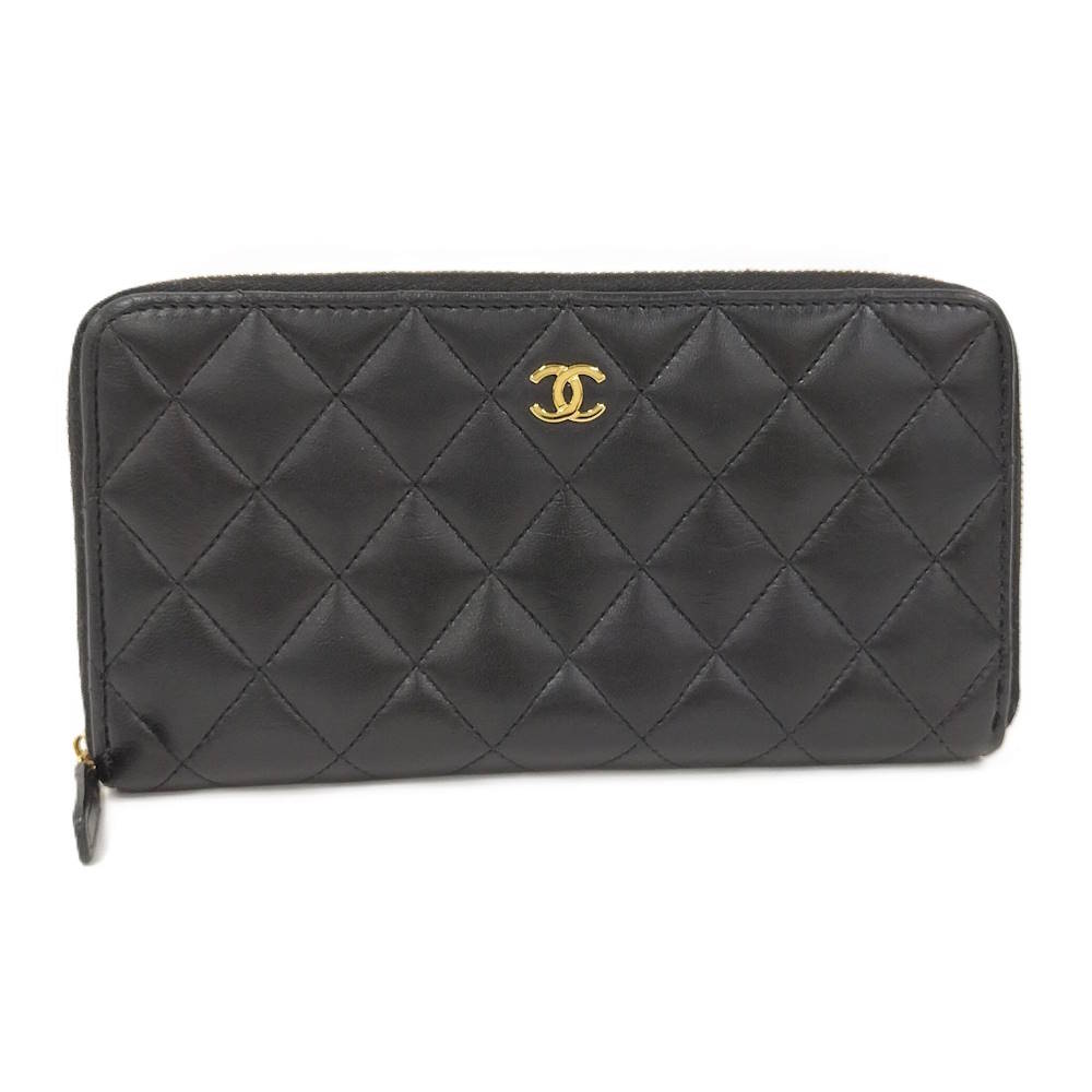 Rakuten - 【中古】CHANEL ラウンドファスナー長財布 タイムレスクラシック レザー ブラック AP0242
