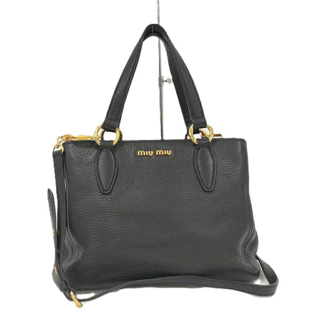 【中古】MIUMIU 2WAYショルダーバッグ レザー ブラック