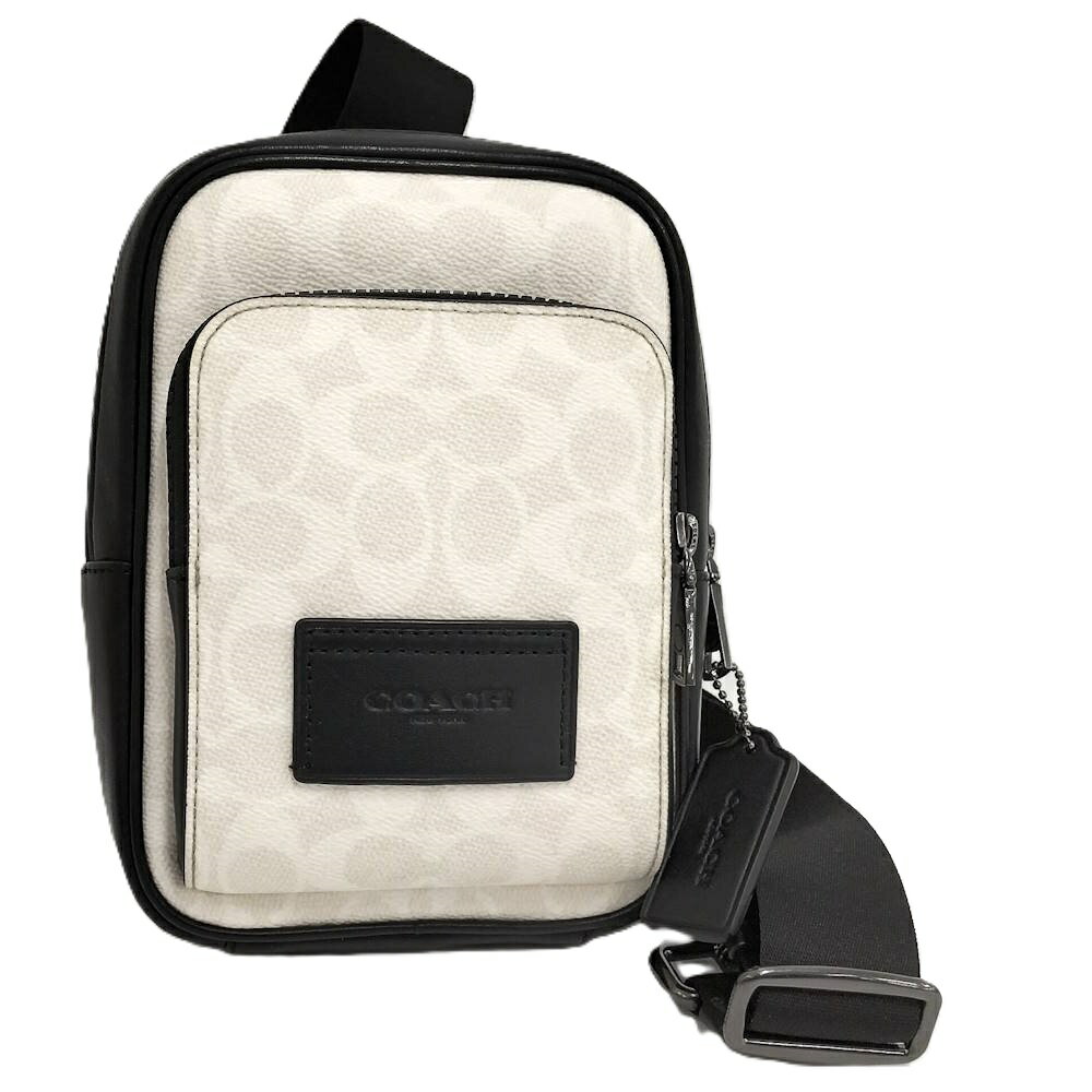 【中古】COACH レーサー スリングバッグ レザー PVCコーティング アイボリー ブラック系 CV763