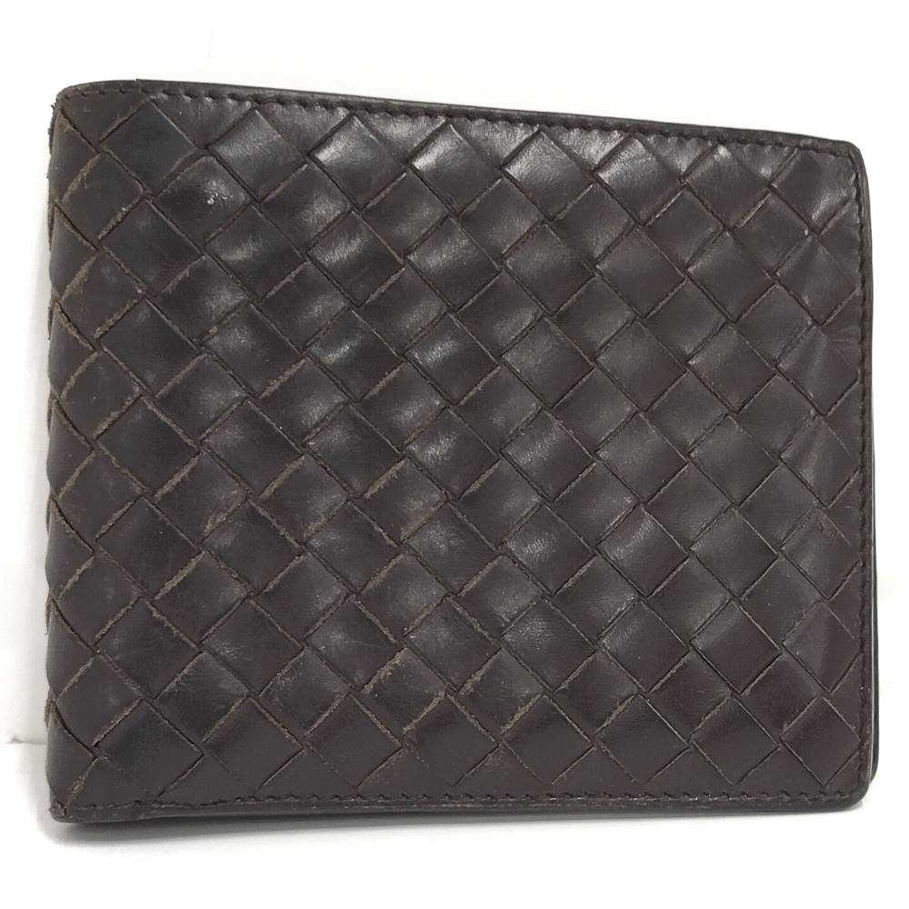 乐天商城 - 【中古】BOTTEGA VENETA 二つ折りコンパクト札入れ イントレチャート レザー ブラウン 113993